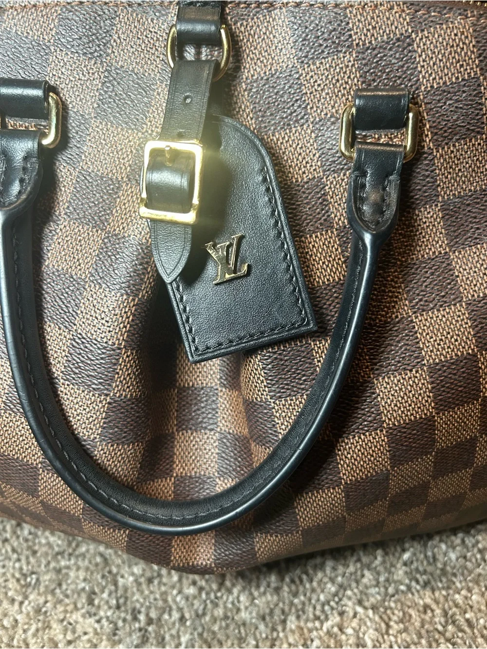 Louis Vuitton Brown Damier Ebene Checkered Satchel with Dark Leather Trim